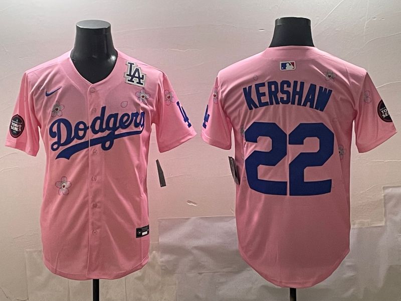 Men Los Angeles Dodgers #22 Kershaw Pink Sakura Edition 2025 Nike MLB Jersey style 9->los angeles dodgers->MLB Jersey